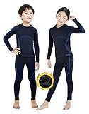 NOOYME Thermounterwäsche Kinder Set Skiunterwäsche Kinder Thermo Unterwäsche Extra Warme Funktionsunterwäsche Kinder Unisex Sportunterwäsche Kinder Fussball, Schwarz-blau (110/116) 110-115cm
