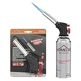 HOMELUX Gasbrenner, Küchenbrenner, Flambierbrenner ohne Kartusche, Bunsenbrenner 1300°C Temperatur, Brenner für BBQ, Kochen, Camping, Löten, Schwarz