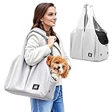 ALLSOPETS Hundetasche für Kleine Hunde Leichte Hund Tragetasche Haustiertasche Atmungsaktiv Bequem Katzentragetasche mit Leinenhaken für Reisen Outdoor Camping (Silbergrau)