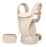 Ergobaby Omni Deluxe All-in-One Babytrage für Neugeborene ab Geburt bis 20kg, Ergonomische 4-Positionen Mesh Babytrage Rückentrage Baby-Tragetasche, Natural Beige
