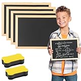 ZOYDP 4 Stück 20 * 30cm Kreidetafel Klein, A4 Schiefertafel zum Beschriften aus Holz, Tafel zum Beschriften mit 2 Schwamm, Blackboard Klein für Kinder, Hochzeit, Memo, Party, Schule, Malen