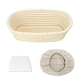 Clheatky Gärkörbchen Oval, 25 x 15 x 8.5 cm Gärkorb zum Brotbacken Set, Aus Natürlichem Peddigrohr mit Schaber und Leinen, 100% Natürlichem Rattan Gärkörbchen, Hält 500 g Teig