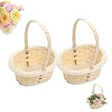 2 Stück Blumenmädchen Korb, Kleiners Korb Mit Henkel, Kunstrattan Geflochtener Blumenkorb, Blumenkorb Hochzeit, Ästhetische Fotorequisiten, Körbchen Blumenmädchen, Mini Aufbewahrungskorb(oval)