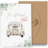 Premium Hochzeitskarte mit Umschlag aus Kraftpapier -Karte Hochzeit Modern, Glückwunschkarte Hochzeit Edel Personalisiert Schöne Hochzeit Geschenke für Brautpaar Hochzeitsauto Muster Klein(12x17cm)