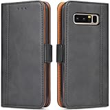 Bozon Galaxy Note 8 Hülle, Leder Tasche Handyhülle für Samsung Galaxy Note 8 Flip Wallet Schutzhülle mit Ständer und Kartenfächer/Magnetverschluss (Schwarz-Grau)