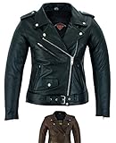 Texpeed Damen Leder Marlon Brando Rocker Retro Chopper Motorradjacke – Damen Touring Motorradjacke Mit Original Biker Rüstung (EN 1621-1) Schutz Schwarz - L