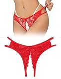 ohyeahlady String Tanga Ouvert Frauen Übergröße Sexy Dessous Damen Sexy Unterwäsche Curvy Slip mit Loch Spitze Unterhosen Unten Offen Erotische Höschen Hipster Reizwäsche für Mollige Underwear Rot,XL