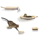 WOOWOOD® Kletterwand Katzen inkl. 2X Katzentreppe Wand [Massivholz] I Kratzbaum Wand I Hängematte Katze I Katzen Wand Elemente I Wandkratzbaum I Katzenmöbel I Katzen Kletterwand Set (5-teilig)