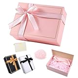 Geschenkbox Geschenkbox mit Deckel 25 x 18 x 8,5 cm, Rechteckige Geschenkverpackung Geburtstag mit Schleife Geschenkkarton mit Deckel für Hochzeit Geburtstag Weihnachten (Rosa)