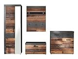 trendteam smart living - 4-teilige Garderobenkombination Garderobenmöbel - Garderobe - Indy - Aufbaumaß (BxHxT) 265 x 192 x 37 cm - Farbe Graphit Grau Matera mit Old Wood - 187992223