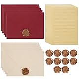 40 Stück Vintage Briefpapier Set mit Umschlägen - 20 Liniertes A5 Retro Schreibpapier, 10 Leinenumschläge, 10 Wachssiegel - Perfekt für Liebesbrief, Hochzeits- und Geburtstagseinladungen