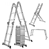 𝐂𝐑𝐀𝐅𝐓𝐅𝐔𝐋𝐋 Aluminium Mehrzweckleiter CF-104A | 𝟑 𝐉𝐀𝐇𝐑𝐄 𝐆𝐀𝐑𝐀𝐍𝐓𝐈𝐄 - 6in1 Multifunktionsleiter - 12 Sprossen - 353 cm Leiter - Gelenkleiter - Leitergerüst (Silber 4x3 Sprossen)