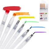 Wassertankpinsel Aquarell Set, 6er Wasserpinsel mit Tank, Aquarellpinsel Stift Wasserstifte Befüllbar Wasserfarben Pinsel mit Wassertank Water Brush Pen Set