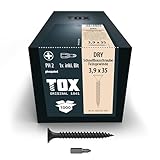 TOX Schnellbauschrauben DRY FG 3,9 x 35 mm, Schrauben schwarz phosphatiert mit Trompetenkopf + Feingewinde, Gipskartonplatte auf Metall-Unterkonstruktion, PH2, 1000 Stück, inkl. 1x Bit, 142453213935