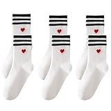 Pluvyze 3 Paar Weiß Socken Mit Herz Tennissocken mit Motiv, Tennissocken Damen 36-43 Tennissockens Lustig Baumwollmaterial Bequem und Atmungsaktiv Geeignet für Freundinnen Valentinstag und Jahrestag