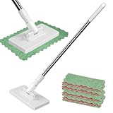 Wischmopp mit Druck-Klemm-System, 2026 Neu Wischer Mop Ohne Händewaschen, Bodenwischer mit 4 Mikrofasertüchern, 1-Knopf-Wechsel, Automatisches Klemmtuch, Wischmopp für Haushalt, Büro (1PC)