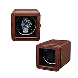 Mcbazel Automatischer Uhrenbeweger mit LED-Beleuchtung – Elegante Uhrenbox aus PU-Leder für Uhr, Leiser Motor, 4 Rotationsmodi, Rechteckige Uhrenaufbewahrung – Braun