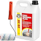 HALBAU Kaliwasserglas 28-30 Rein 5 Liter Kali Wasserglas, Haftgrund, Beton Versiegelung, Holz Imprägnierung, Verkieselung, Mauerabdichtung, Betonschutz, Holzschutz Farbroller 10cm