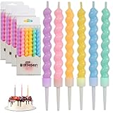NVGVUP 24 Stück Bunte Geburtstagskerzen für Torte, Spiralförmige Geburtstagskerzen, Geburtstagskerzen Kinder, Geburtstagskerze mit Haltern für Geburtstag, Party
