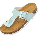 Palado Kinder Pantoletten Kos Metallic - Mädchen Sandalen mit verstellbaren Riemen - aus feinstem Veloursleder - Hausschuhe mit Natur Kork-Fußbett Türkis EU33