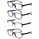 ACWOO Blaulichtfilter Brille, 4er-Set Anti Blaulicht Brille Ohne Stärke Blaufilter Brillen, Vintage PC Gaming BildschirmBrille, Blue Light Glasses für Damen Herren (transparent+leopard+blau+schwarz)