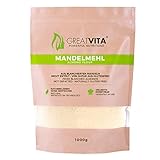 GreatVita Mandelmehl, 1000g | naturbelassen & blanchiert | feines Mehl aus gemahlenen Mandeln - ideal für Low-Carb Küche, Backen & Panieren | reich an Proteinen & Ballaststoffen, vegan