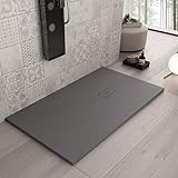 Luminosa ArredoBagno Duschwanne aus Marmorharz, 80 x 160 cm, Steinoptik, rutschfest, mit Gelcoat – Modell Dubai Farbe Anthrazit – Gitter und Ablaufgarnitur im Lieferumfang enthalten