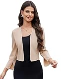 Hobrounn Elegante Langarm Vorne Offen Gebogener Saum Strickjacke Kurz Bolero Festlich Arbeit Business Blazer für Damen (Aprikose,M