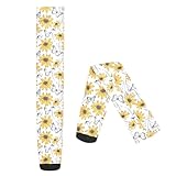miaozhen Overknee-Socken, modisch für Halloween, Calcetin Para Mujer, gelbe Gänseblümchen und Schmetterlinge, Weiß