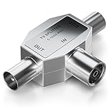 deleyCON Antennen-Verteiler T-Kupplung Zweigeräte-Verteiler für TV/T-Adapter Koax-Kupplung 2X Koax-Stecker Kabelfernsehtauglich Silber