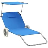 Outsunny 2er Set Sonnenliege klappbar Strandliegen Strandstuhl mit Verstellbarer Rückenlehne Kopfkissen Dach Rolle leicht tragbar Strandmatte Liegestuhl Outdoor Liegematte für Garten, Pool 148 x 62cm