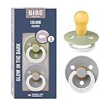 BIBS Colour Glow Schnuller 2er-Pack, BPA-frei. Leuchtet im Dunkeln, Kirschform Nippel. Naturkautschuk/Latex, Hergestellt in Dänemark. 18+ Monate (2er Pack), Sage NIGHT/Cloud NIGHT