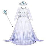 AOOWU Kostüm Kinder Mädchen Prinzessin Kleid Kinder Dress mit Krone Zauberstab Party Verkleidung Karneval Halloween Weihnachten Kostüm (120CM)