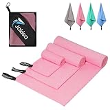 Jokisa Mikrofaser Handtuch 3er Set (200x100cm Groß Badetuch +140x70cm Mittelgroß Sporthandtuch+ 80x40cm Klein Handtuch) Leichtes Reisehandtuch, Schnelltrocknend Strandtuch für Fitness Sauna