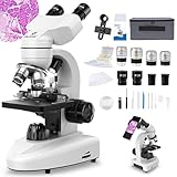 Binokulares Mikroskop, 40X-1000X, Lineal verschieben, 4 Objektivlinsen, Grober und feiner Fokus, mit WF 10X/25X Okulare, Zubehör, Transportkoffer