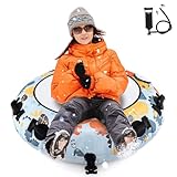 COSTWAY Ø132cm Schneereifen, Aufblasbarer Schlitten mit Griffe & Handpumpe, Schneeschlauch Rodelreifen für Kinder & Erwachsene, 100 kg Belastbar