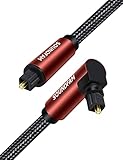 SOUNDFAM 90° Optisches Audiokabel 2M, Optical Audio Cable Toslink Kabel mit 360° Drehbarer Rechtwinkliger Stecker-Weinrot