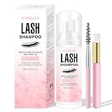 Wimpernshampoo Wimpernschaum Cleanser mit Reinigungsbürste Wimpernreiniger für Wimpernverlängerung Schaumwäsche zum Entfernen von Make-up-Rückständen Lash Shampoo 60ML