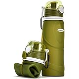 Kemier kollabierbare Silikon-Wasserflaschen-750ML, Medizinische Qualität, BPA-Frei, FDA-Zugelassen, Aufrollen, 26oz, auslaufsicher, Faltbar Sport & Outdoor-Wasserflaschen (Grün)