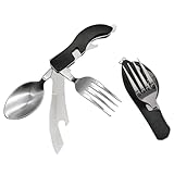 Campingbesteck Klappbesteck Set, Edelstahl Camping Besteck 3 in 1 Messer Gabel löffel für Camping und Outdoor(Schwarz)