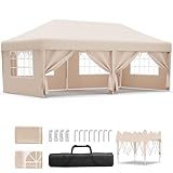 JUMMICO Pavillon 3x6 Wasserdicht Stabil Winterfest Höhe Verstellbar,Faltpavillon Partyzelt mit 6 Seitenwänden,Pavillion UV Schutz 50+,Gartenpavillon Faltzelt für Party,Hochzeit,Garten, Innenhof,Beige
