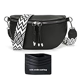 Atgbiem Bauchtasche Damen Schwarz Umhängetaschen Damen Crossbody Bag Damen Breiter Gurt Brusttasche Damen Gürteltasche Veganes Leder Kreditkartenpaket senden