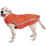 Dociote Wasserdichter Hundemantel Hundejacke mit Kragenloch Klettverschluss Fleece gefüttert reflektierender Wintermantel für mittelgroße große Hunde Orange 5XL