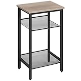 HOOBRO Beistelltisch, Telefontisch mit 2 verstellbaren Gitterablagen 38 x 28 x 74 cm, Sofatisch, Kaffeetisch, Industrie-Design, Grau-Schwarz EBG01DH01G1