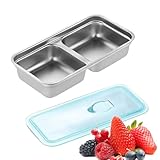 Snackboxen mit Fächern, Aufbewahrungsbox für Snacks und Mahlzeiten – Lunchbox aus Edelstahl mit Doppelfach mit Deckel, Obsttablett – Schule, Arbeit und unterwegs
