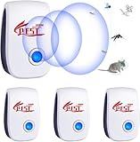 Ultraschall Schädlingsbekämpfer,4 Stück Elektronische Insektenschutzmittel, Moskitoschutz Innenräumen Pest Repeller für Kakerlaken, Mäuse, Fliegen, Mücken, Spinnen