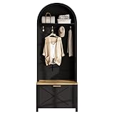Garderoben Set Wandgarderobe mit Schuhregal und Haken für Flur, Wohnzimmer, 75×35×195cm, Flurgarderobe Set Garderobenschrank mit Ablage und Schuhbank, Gewölbedecke (Schwarz)