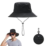 Fischerhut,Sonnenhut Herren Damen,Schwarz Regenhut Herren Wasserdicht,Fischerhut Faltbar Bucket Anglerhut Sommer,Einfachheit Wanderhut für Festival Kopfbedeckung,New Boonie Arbeitshut mit Surf Strand
