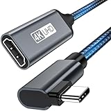 USB C auf HDMI, USB C HDMI Adapter 4K 90 Grad Winkel, (Kompatibel mit Thunderbolt 3), für iPhone 15 Pro Max, MacBook Pro/Air, iPad Pro, XPS, Pixelbook, Surface Go, Samsung