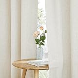 PONY DANCE Leinen Gardinen mit Ösen Wohnzimmer Vorhänge Halbtransparent Ösenschal 2er Set H 220 x B 140 cm Vorhang Leinenoptik Landhaus Gardine Halbtransparent Linen Curtains Living Room, Beige